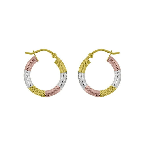 Diamond-Cut Tri-Gold Hoop Earrings in 14K Yellow, White & Rose Gold
