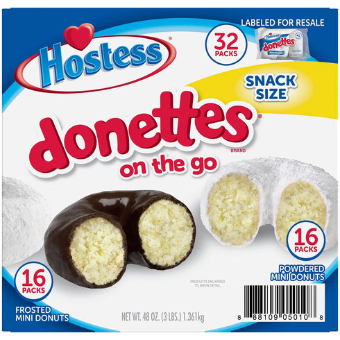 Hostess Donettes Variety Pack Donuts, Snack Size, 1.5 oz - 32 pack