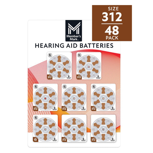 Member’s Mark Hearing Aid Batteries, Size 312, Brown Tab, 48 Count – Long-Lasting Power for Behind-the-Ear Devices