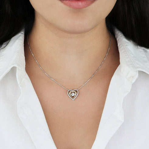 Lab Created White Sapphire & Diamond Heart Dancing Pendant Necklace