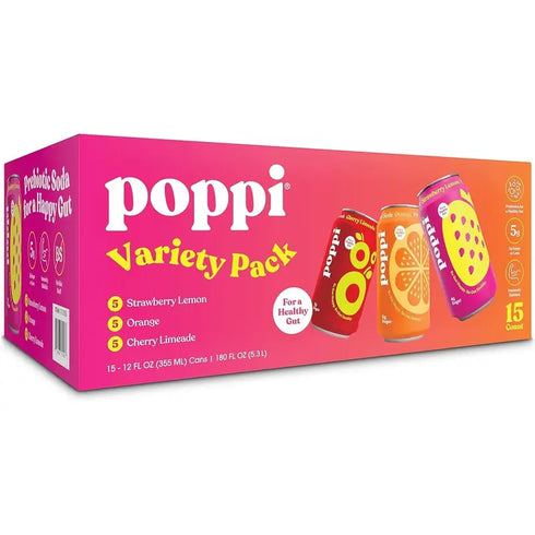 Poppi Soda Juicy Faves, Variety Pack, 12 fl oz, 15-count