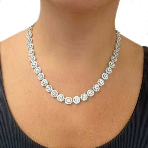 Lab Created Round Cut Sapphire Necklace in Sterling Silver