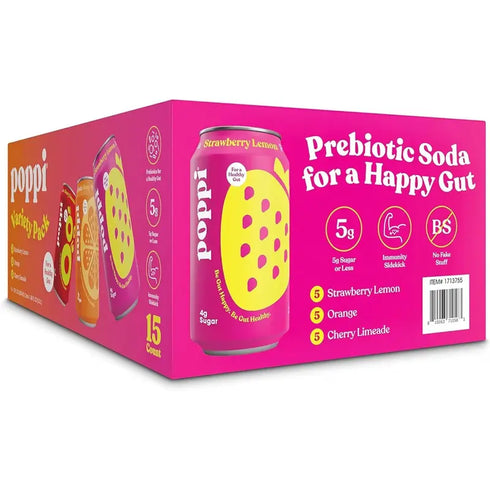Poppi Soda Juicy Faves, Variety Pack, 12 fl oz, 15-count