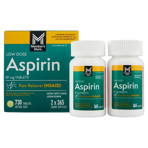 Member’s Mark Low Dose Aspirin Tablets, 81 mg, Heart Health & Pain Support, 730 ct.