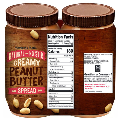 Member's Mark Natural Creamy Peanut Butter, 40 oz., 2 pk