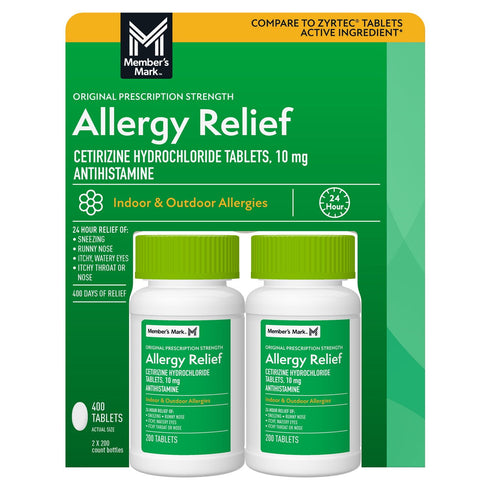 Member’s Mark Allergy Relief Cetirizine Hydrochloride Tablets 10 mg, 400 Count – 24-Hour Antihistamine