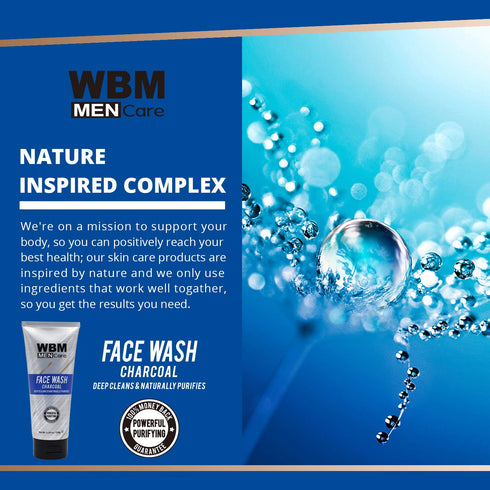 WBM Care Men Deep Cleanse Charcoal Face Wash – Daily Facial Cleanser for All Skin Types, 5.29 oz