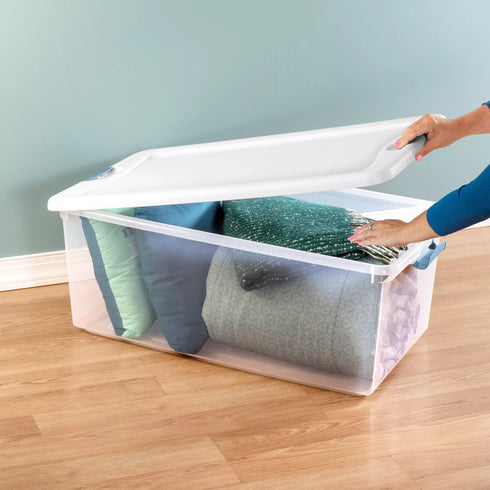 Sterilite 106-Qt. Large Clear Plastic Storage Bin with Latching Lid
