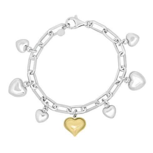 Two-Tone Heart Charm Bracelet in 14K Gold and Sterling Silver