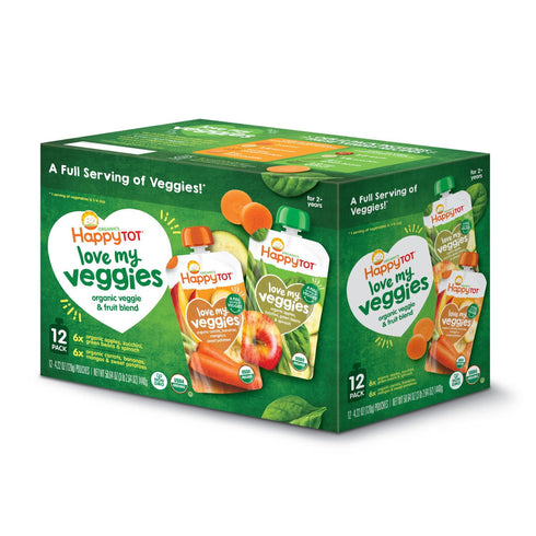 HappyTOT Organics Love My Veggies, Variety Pack, Stage 4 Pouch, 4.22 oz., 12 ct.