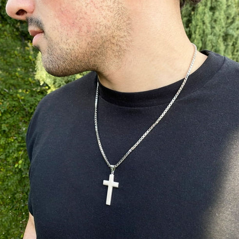 Reversible Cross Pendant Chain Necklace in Sterling Silver