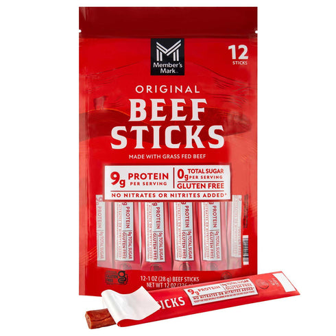 Member’s Mark Original Grassfed Beef Snack Sticks, 1 oz., 12 Pack | High-Protein, Savory Meat Snack