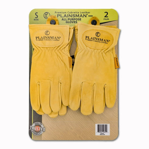 Plainsman Premium Cabretta Tan Leather Gloves – 2 Pairs, Soft & Durable Work Gloves, small.