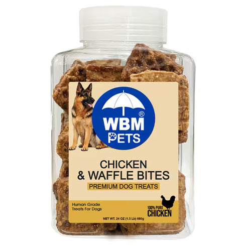 WBM Pets Chicken and Waffle Bite Dog Treats, 24 oz Natural Soft Chewy Snack for Small Medium Large Breeds