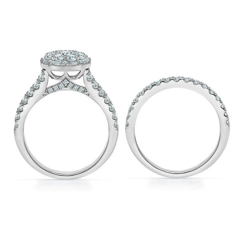 1.95 Carat Round Cut Diamond Cluster Ring and Wedding Band Set in 14K Gold