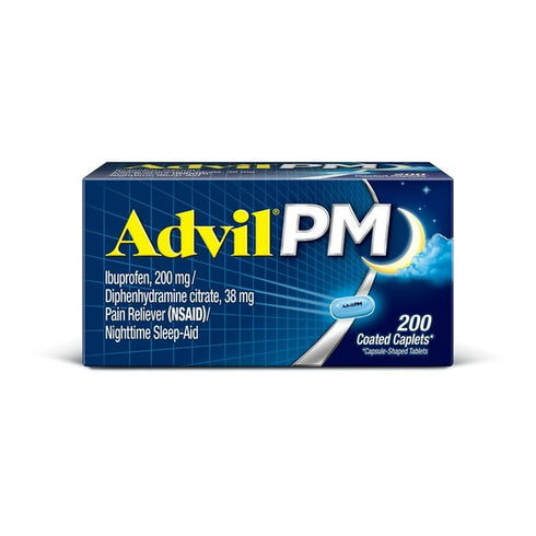 Advil PM Pain Reliever & Nighttime Sleep Aid Caplets, Ibuprofen 200 mg + Diphenhydramine Citrate, 200 ct.