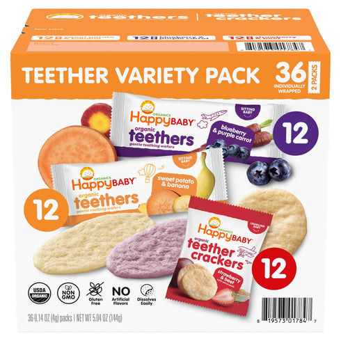 HappyBABY Organics Teethers & Teether Crackers, Variety Pack, 36 ct.