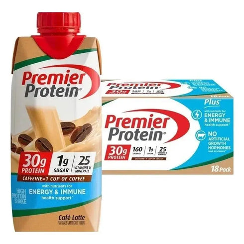 Premier 30g Protein PLUS Energy and Immune Support Shakes, Cafe Latte, 11 fl oz, 18-pack