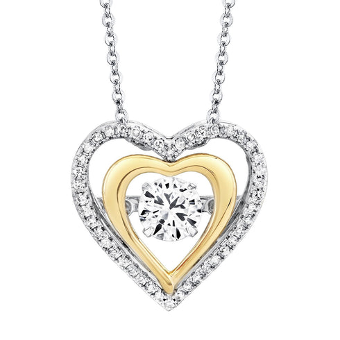 Lab Created White Sapphire & Diamond Heart Dancing Pendant Necklace