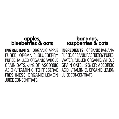 HappyBABY Organics Clearly Crafted Fruit & Oat Pouches, Variety Pack, 12 ct., 4 oz.