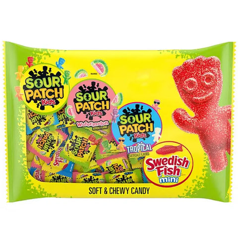 SOUR PATCH KIDS & SWEDISH FISH Candy, Fun Size, 200 Pack - Perfect for Parties, Trick-or-Treating, or Snacking