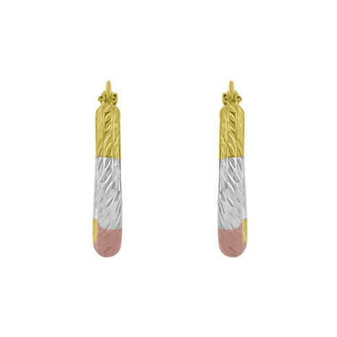 Diamond-Cut Tri-Gold Hoop Earrings in 14K Yellow, White & Rose Gold