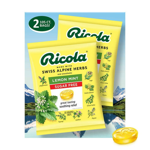 Ricola Sugar-Free Lemon Mint Herb Throat Drops, Soothing Cough & Throat Relief with Swiss Herbs, 210 ct.