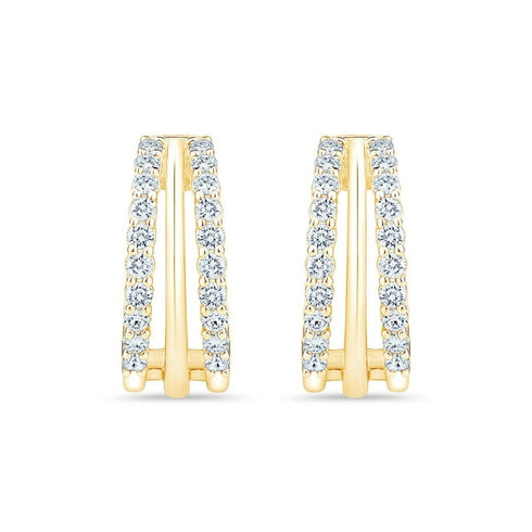 0.30 CTW Three Row Diamond Huggie Hoop Earrings in 14K Gold