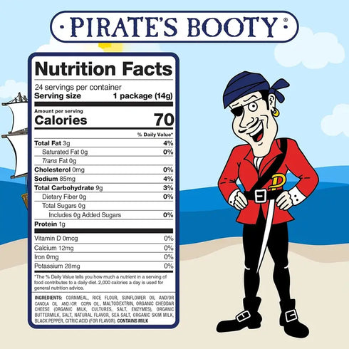 Pirate's Booty Aged White Cheddar Puffs, 0.5 oz, 40 Pack - Single-Serve Packs