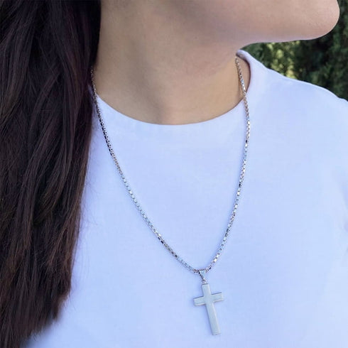 Reversible Cross Pendant Chain Necklace in Sterling Silver