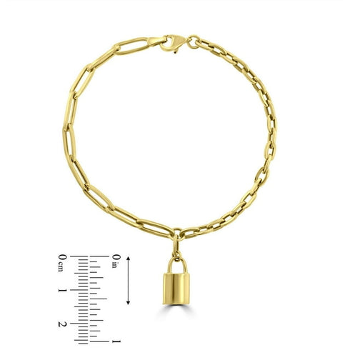 Paperclip & Cable Chain Bracelet with Padlock Charm in 14K Gold