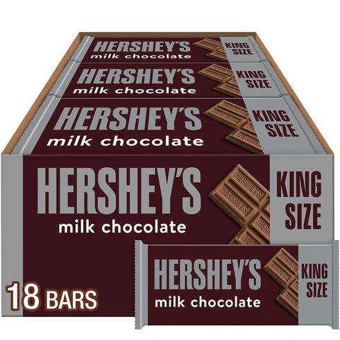HERSHEY’S Milk Chocolate King Size Candy Bars, 2.6 oz – 18 Count Pack