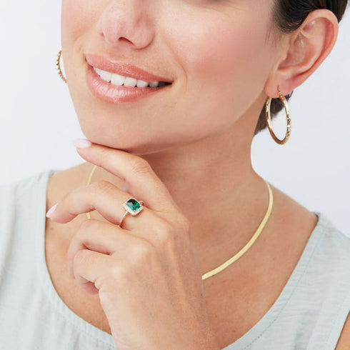 Emerald Cut Lab Created Emerald and Diamond Accent Ring in 14K Gold