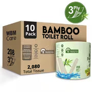 WBM Care Abundance Bamboo Toilet Paper, 10 Super Rolls, 150 Sheets per Roll