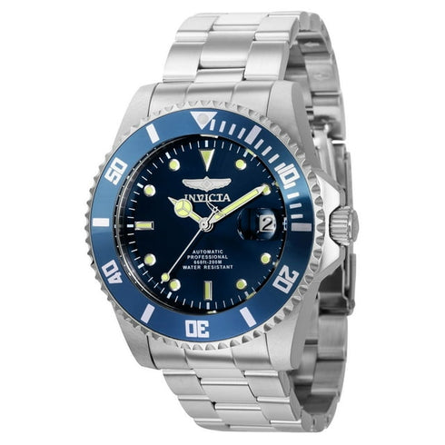 Invicta Mens Pro Diver Automatic Watch with Silver-Tone Case and Blue Dial 44mm