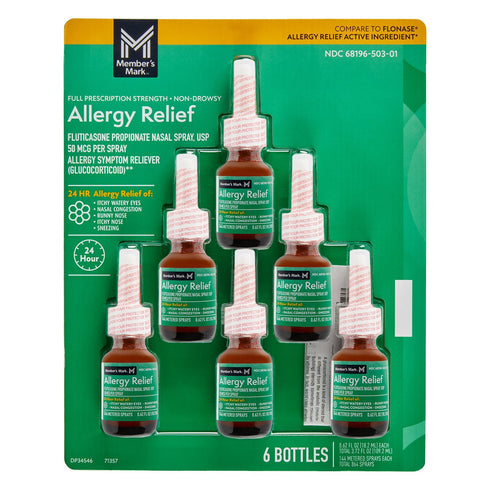 Member’s Mark Allergy Relief Fluticasone Propionate Nasal Spray 50 mcg, 0.62 fl. oz., 6 Count – 24-Hour Relief
