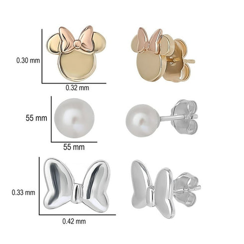 Disney Character Stud Earring Set in 14K Gold and Sterling Silver