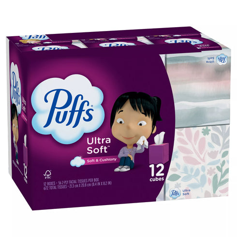 Puffs Ultra Soft Facial Tissues, 12 pk./56 tissues per box