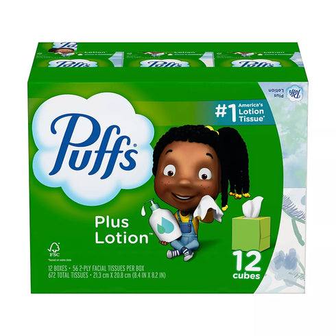 Puffs Plus Lotion Facial Tissues, 12 pk./56 tissues per box