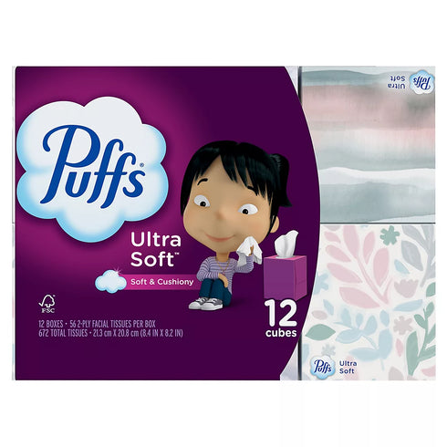 Puffs Ultra Soft Facial Tissues, 12 pk./56 tissues per box