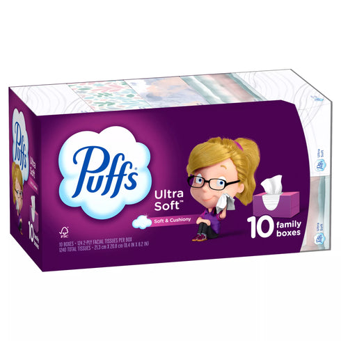 Puffs Ultra Soft Facial Tissues, 10 pk./124 tissues per box