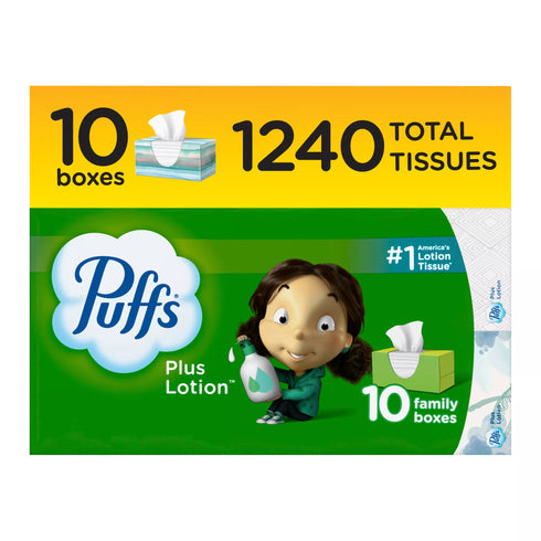 Puffs Plus Lotion Facial Tissues, 10 pk./124 tissues per box