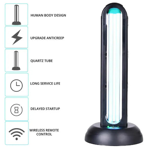 UV Light Sanitizer, UVC Disinfection Blue Lamp, 40W Remote Control Ultraviolet Ozone Sterilization Light Compact for Home Office Hotel Travel
