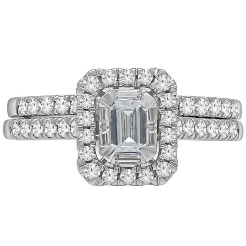 0.95 Carat Baguette Cut Halo Diamond Ring in 14K Gold