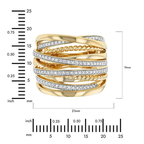 0.55 Carat Multi-Layer Criss-Cross Pave Diamond Ring in 14K Gold