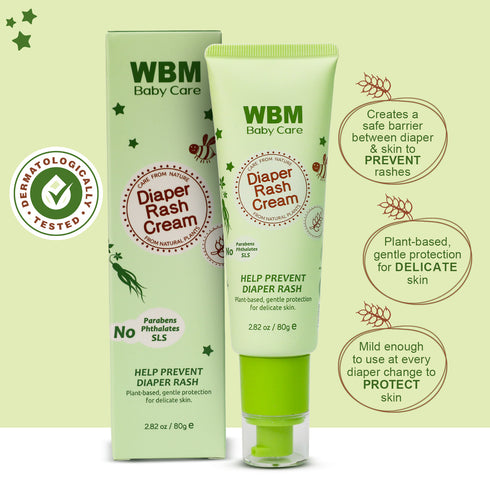 WBM Baby Diaper Rash Cream, 80GWBM Baby Diaper Rash Cream, 80g – Soothing & Protective Ointment for Delicate Baby Skin