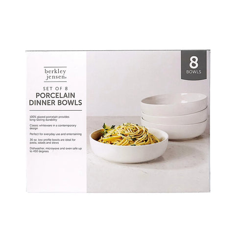 Berkley Jensen 8" Porcelain Dinner Bowls, 8 pk. - White