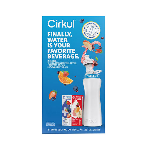 Cirkul Stainless Steel Water Bottle Starter Kit with 2 Flavor Cartridges, 22 oz.