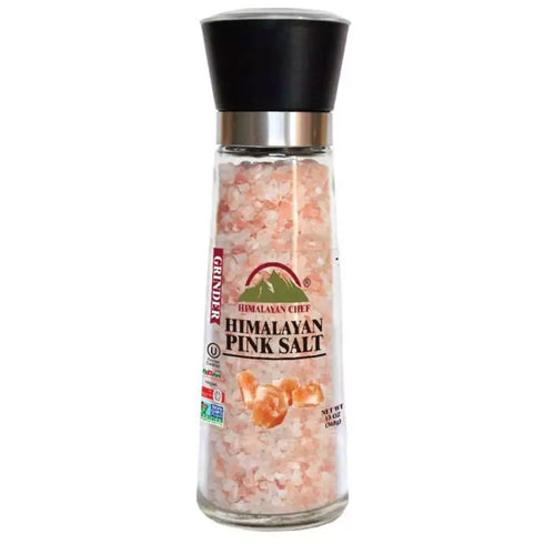 Himalayan Chef Pink Salt Refillable Grinder, Coarse Grain Himalayan Salt, 13 oz – Premium Mineral Salt