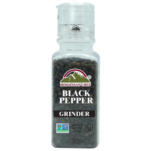 Himalayan Chef Black Pepper Curve Plastic Grinder, 175g – Freshly Ground Premium Pepper for Cooking & Seasoning